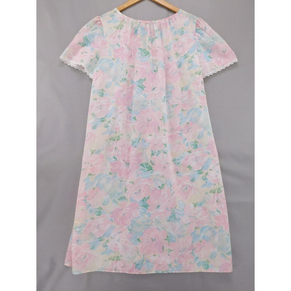 Vintage Miss Elaine Nightgown Sz Medium Pink Floral Lace Trim Short Sleeve USA - Picture 8 of 11